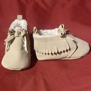 Carter's Cream Moccasins with Fringe and Bow